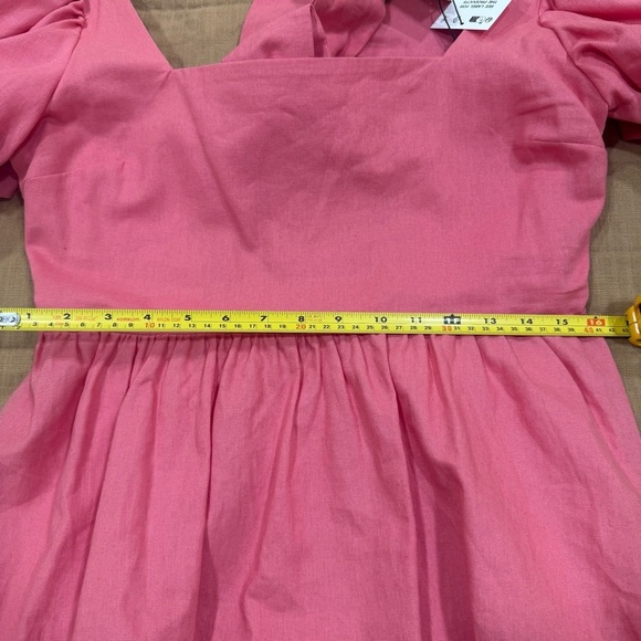 NWT Zara Linen Blend Short Sleeve Mini Dress Bow Size Large Coral Pink - Picture 7 of 13
